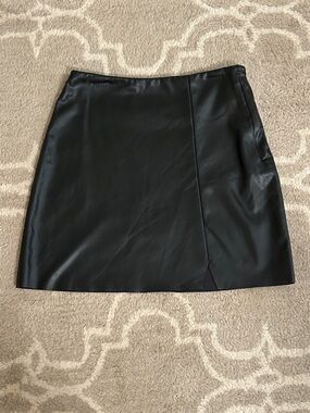 H&M Black Faux Leather Mini Skirt with Front Slit